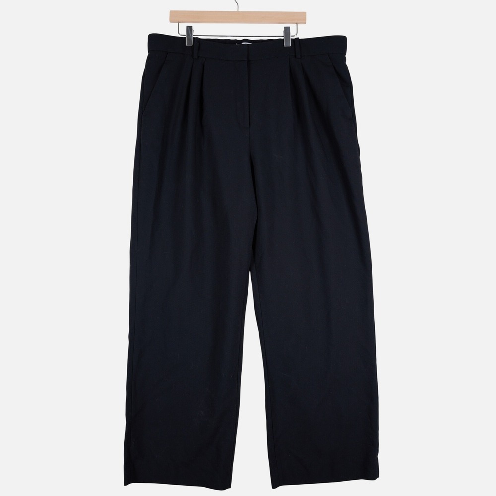 A&F Sloane Tailored Wide Leg Pant Black Pleated High Rise Size 35 Long